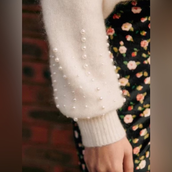 Sezane Ridley Cream Pearl-Embellished Sweater Jumper - Picture 3 of 10